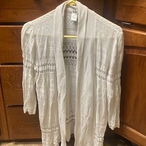 White Knit Large Open Front Cardigan Spring Career Academia